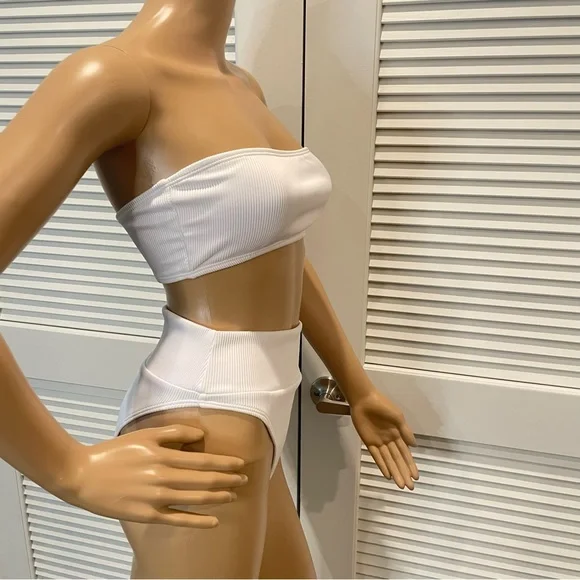 White Ribbed Bandeau Bikini Set - Picture 4 of 5